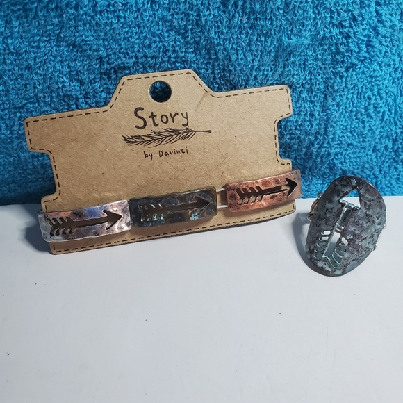 NEW! Bracelet AND Ring Set Western Bracelet Boho Cut Out Arrow Stretch - Picture 3 of 8